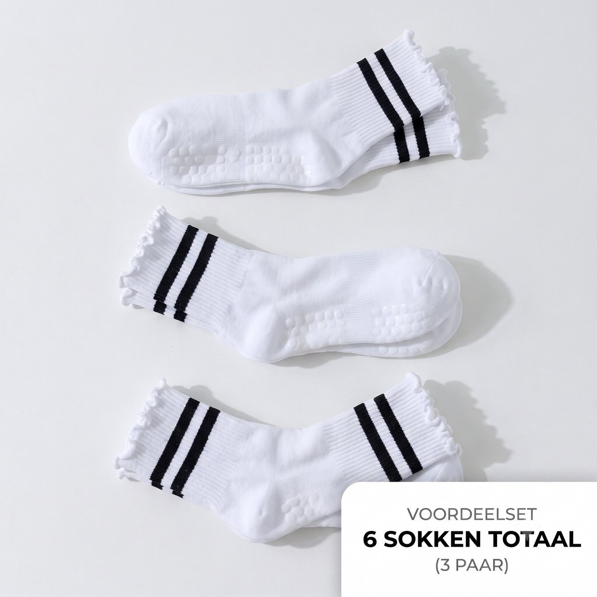 Antislip Yoga & Pilates Sokken - Wit - Set van 3 Paar - Grip Sokken voor Studio, Thuis & Fitness - Ademend & Elastisch Polyestervezel - Perfecte Pasvorm, Zachte Stof & Sterke Antislip Zool - Geschikt voor Yoga, Pilates & Barre Training