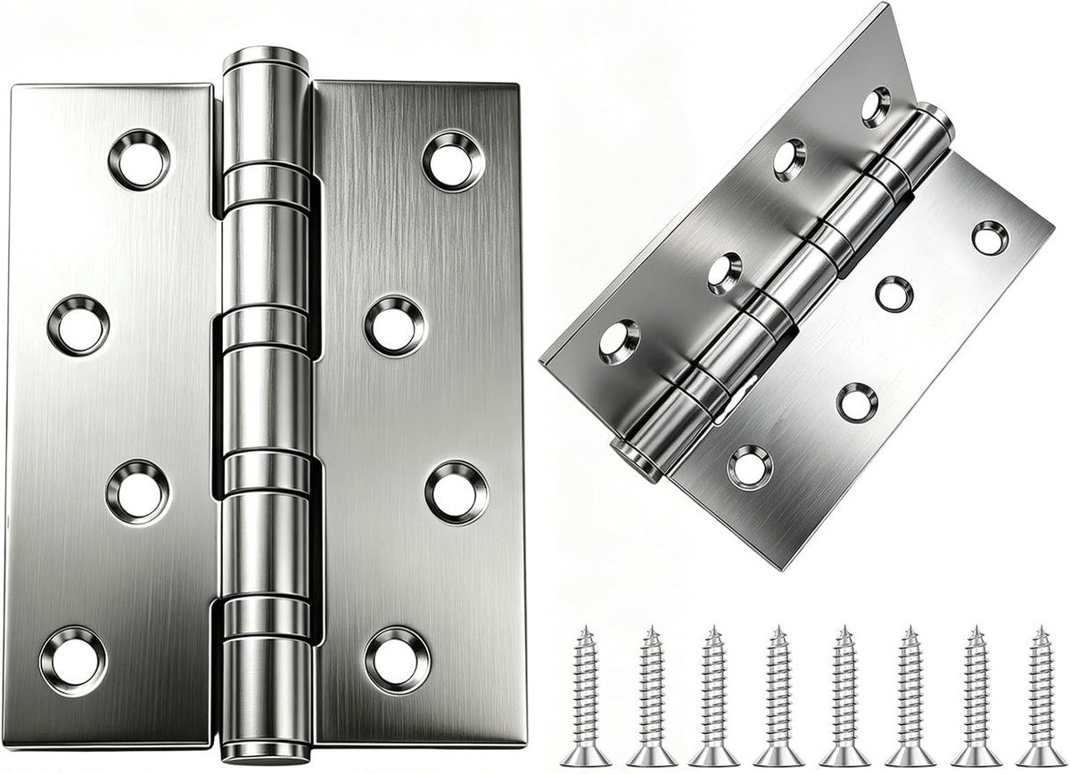 2 Stuks Vouwbare Scharnieren 100x75mm van RVS voor Deuren, Kasten en Meubels | Duurzame Scharnieren voor Deuren, Raamconstructies en Meubelassemblage