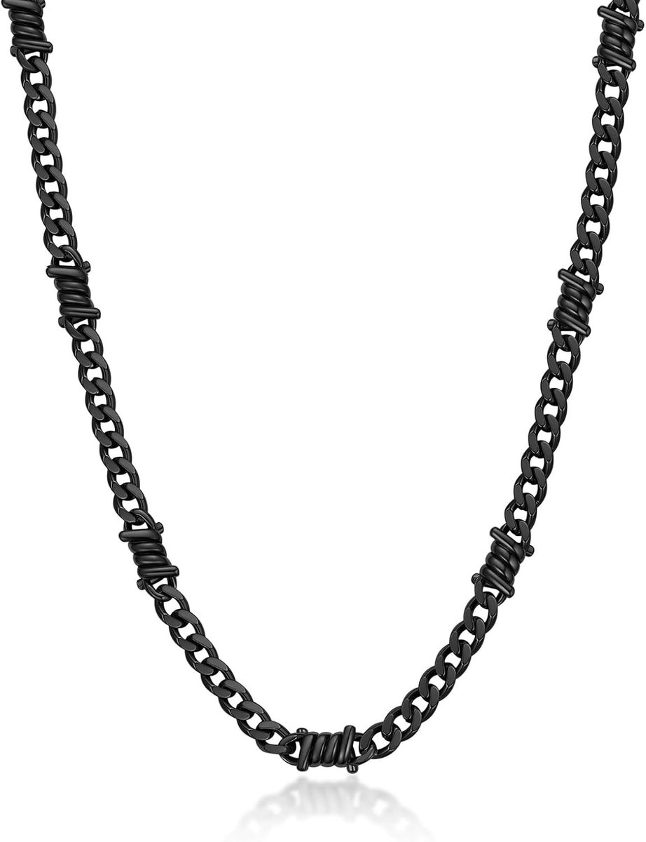 Cuban Chain Barbed Wire Choker voor Mannen en Vrouwen - Zwart Stalen Gothic Thorns Punk Sieraad, Perfect als Cadeau voor Hem en Haar