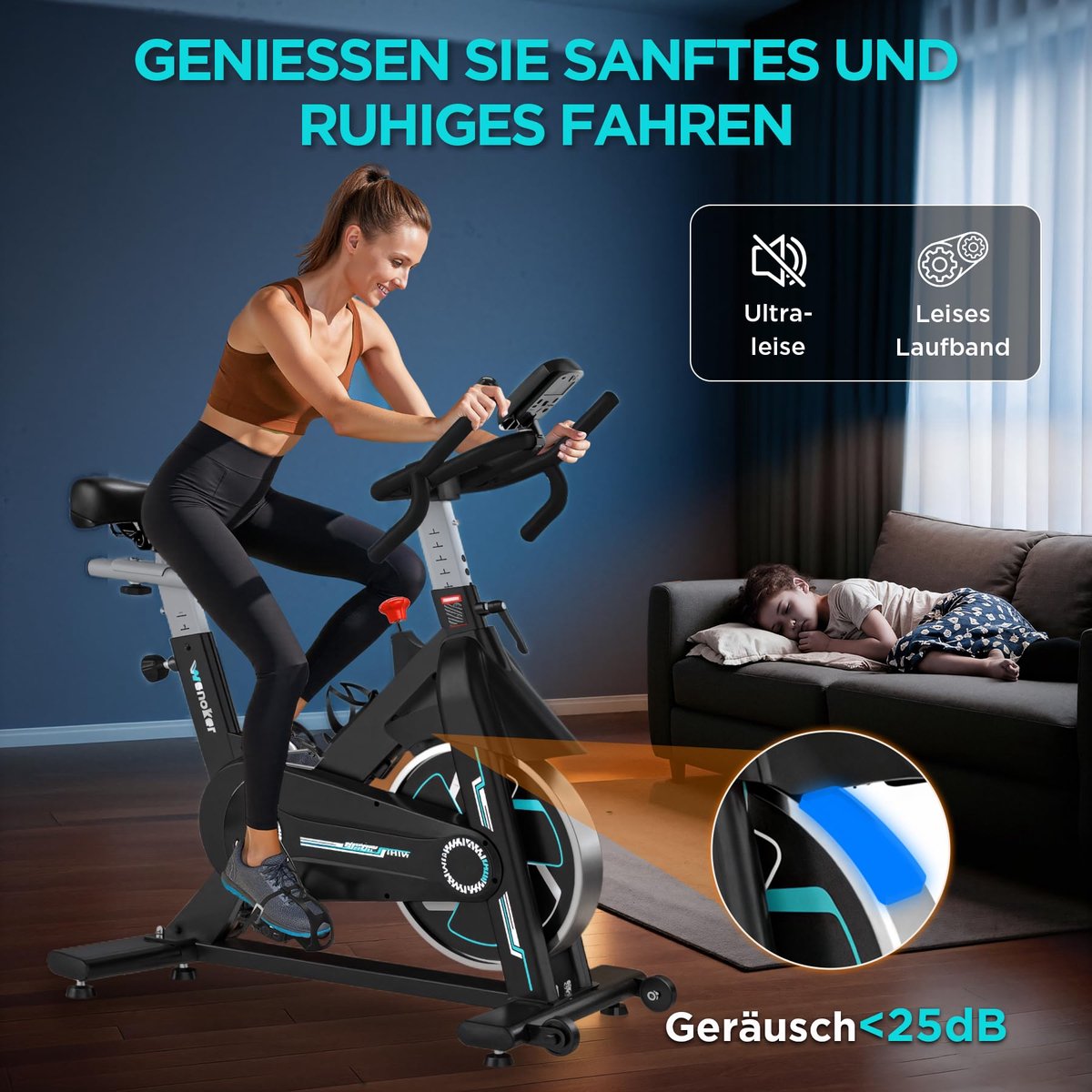 SnelShoppen - Exercise Bike met App, Stille Riemaandrijving, Zwaar Vliegwiel, Comfortabel Zitkussen en LCD-Scherm voor Thuis Fitness