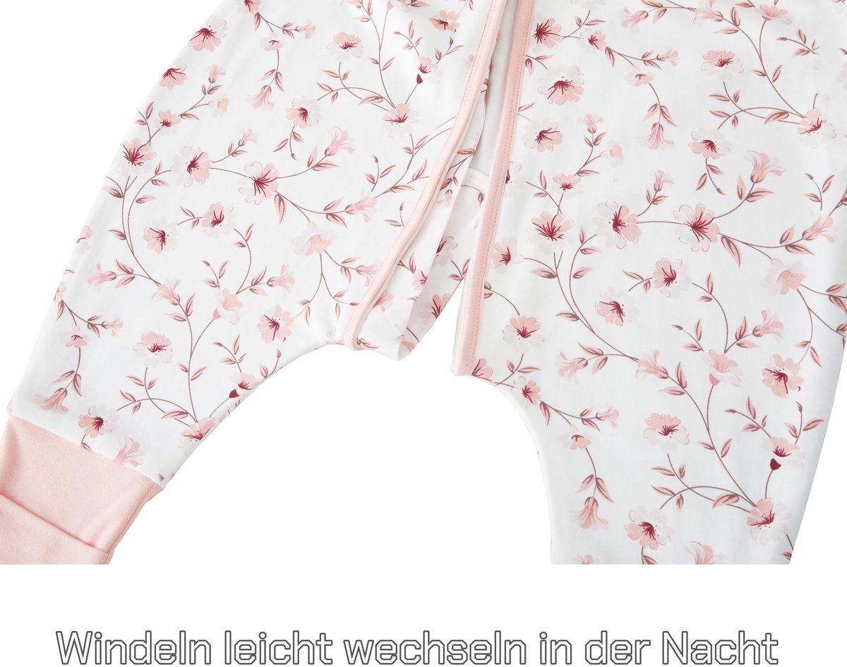 SnelShoppen - Teechodina Babyslaapzak met Voeten, 100% Katoen, 1,5 TOG, Geschikt voor Kinderen van 80 cm, Kersenbloesem, Ideaal voor het Hele Jaar doo