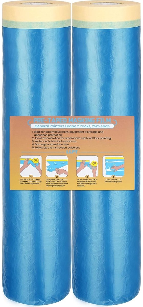 SnelShoppen - LLPT Beschermfolie voor Verf, 2 Rollen, 240 cm x 25 m | Plastic Dekzeil voor Schilderen, Stof- en Spatbescherming voor Muren en Auto, Pl