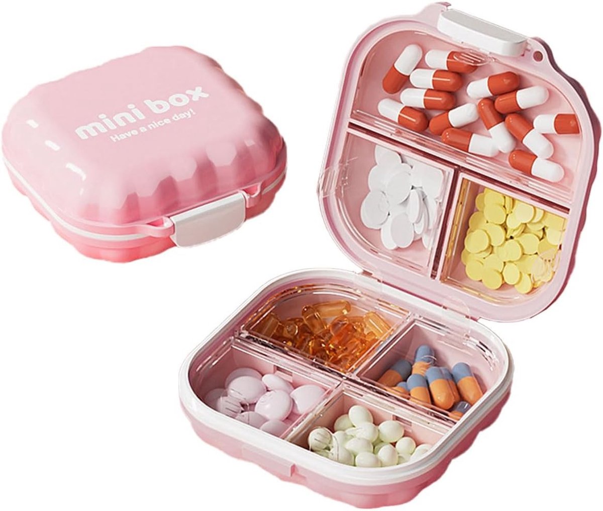Pillendoos met 7 Compartimenten voor Reizen en Dagelijks Gebruik - Handige Medicijnopslag en Dispenser in Roze, Ideaal voor Organisatie en Gezondheid