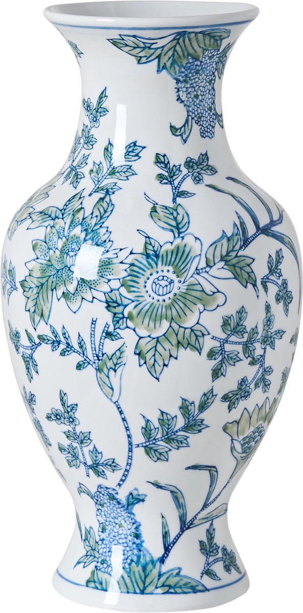LLANES - Bloemenvaas - Wit/Blauw - Porselein