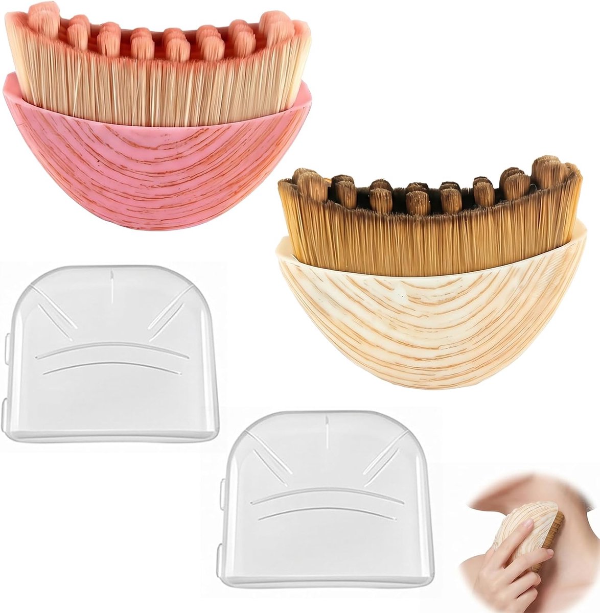 SnelShoppen - 2 Stuks Gezichtsborstel Set voor Lymfedrainage en Massage, Zachte Borstelharen voor Huidverzorging, Roze en Beige met Opbergdoos