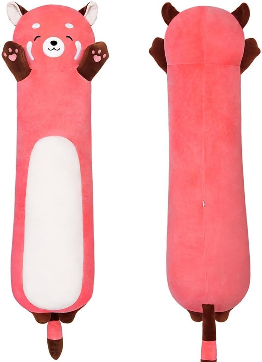 SnelShoppen - Schattige Raccoon Pluche Kussen, Zacht Slaapkussen, Knuffel Dier, 50cm, Roze, Hoogwaardige Katoen, Perfect Cadeau voor Kinderen en Diere