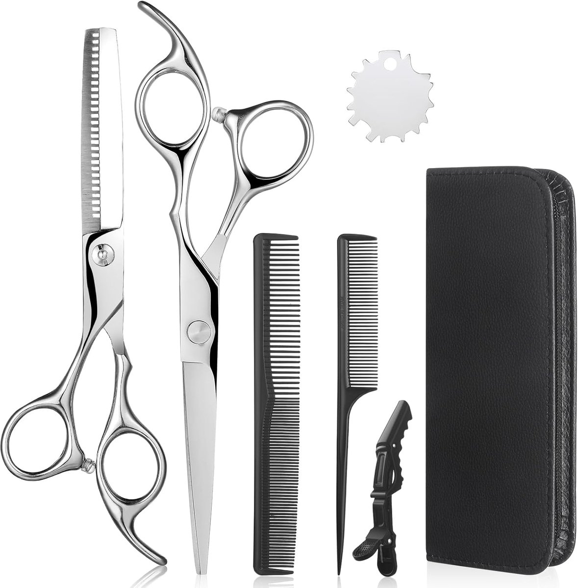 SnelShoppen - Professionele Haardressing Scharen Set 7 Inch - Inclusief Thinning Scharen, Kammen, Clips en Opbergcase voor Mannen en Vrouwen - RVS Zil