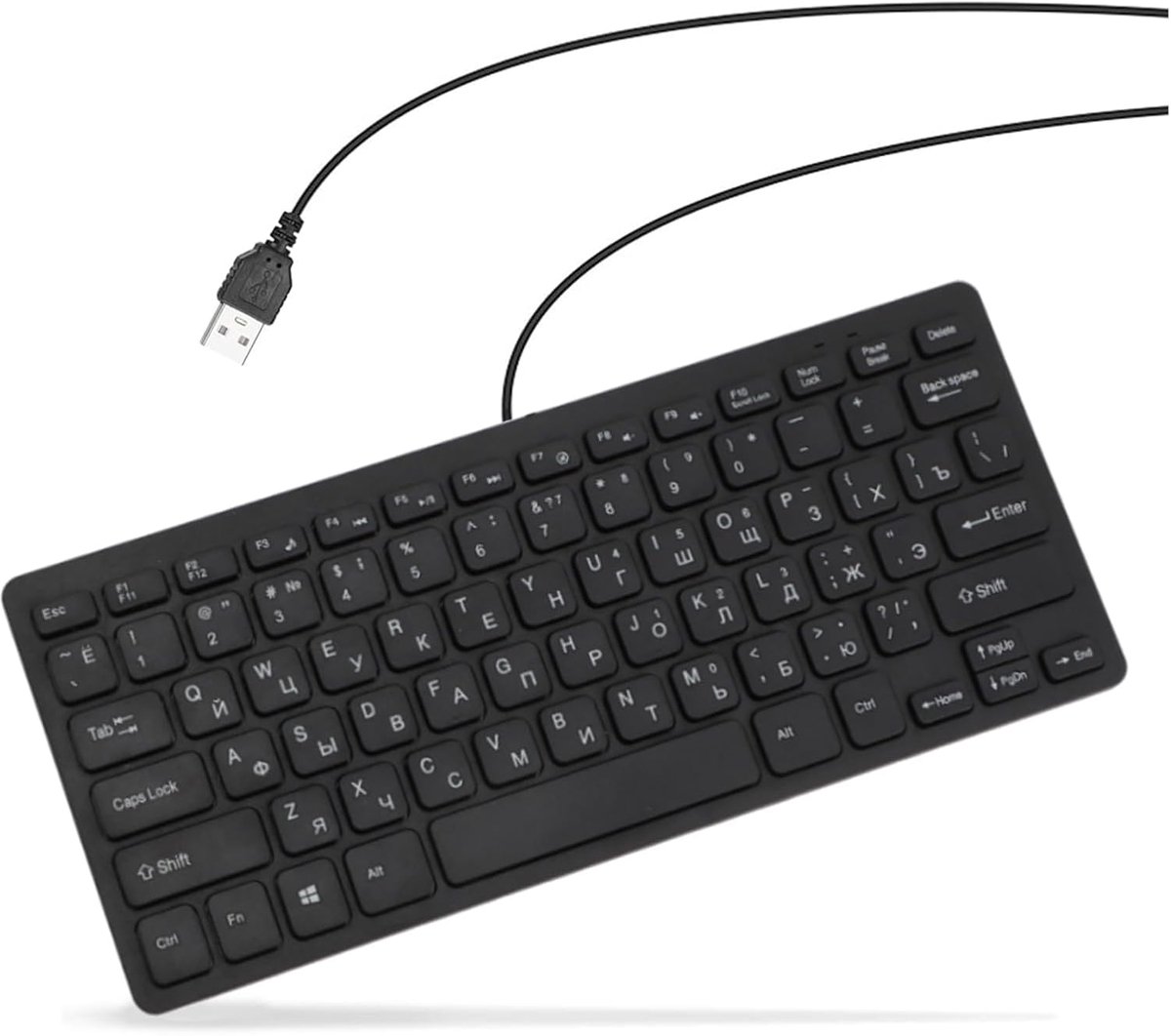 SnelShoppen - USB Bedrade Russische of Arabische Toetsenbord, Ultra Dun Compact 78 Toetsen QWERTY, Duurzaam en Spatwaterdicht voor PC, Computer, Deskt