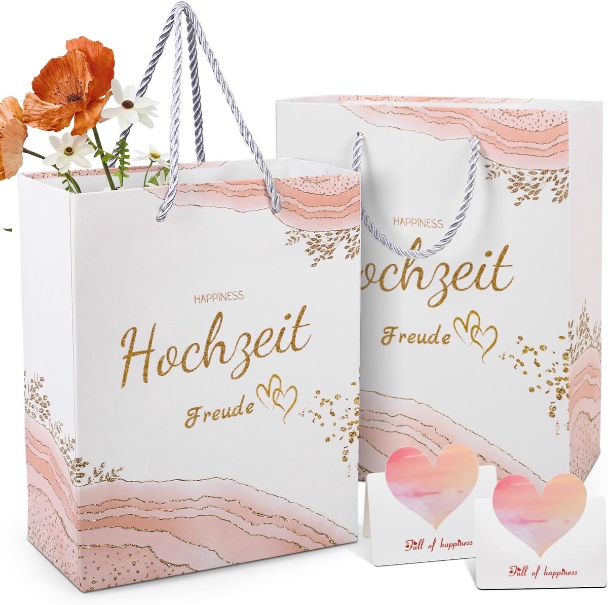 SnelShoppen - Luxe Roze Cadeauzakken voor Trouwerij - 2 Stuks Papierzakken met Handvat - Perfect voor Bruiloft, Verpakking van Cadeaus, Feestelijke Ge