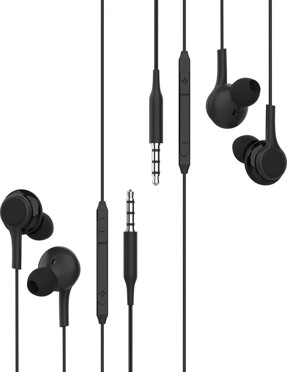 SnelShoppen - 3.5 mm Jack Hoofdtelefoon met Bedrade Microfoon (2-Pack) voor Mobiele Telefoon, Compatibel met Android, Hi-Fi Stereo Geluid, Ideaal voor