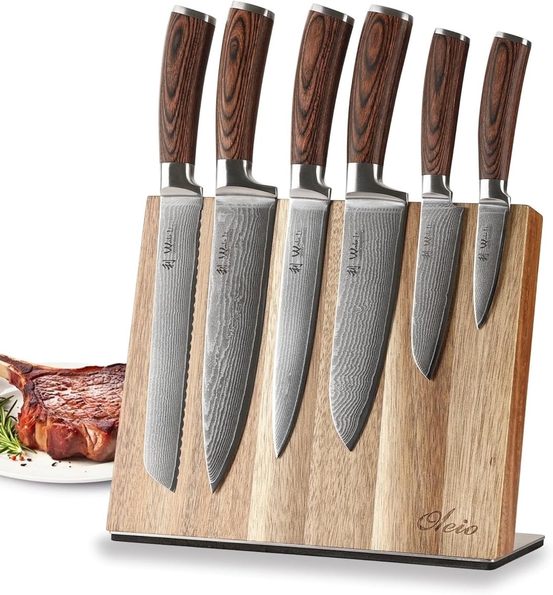 SnelShoppen - Premium Damast Koken Messen Set 6-delig VG10 Staal, 67 Lagen, Keuken Gereedschap voor Hobby Koks, Inclusief Koksmes, Santoku Mes en Vlee