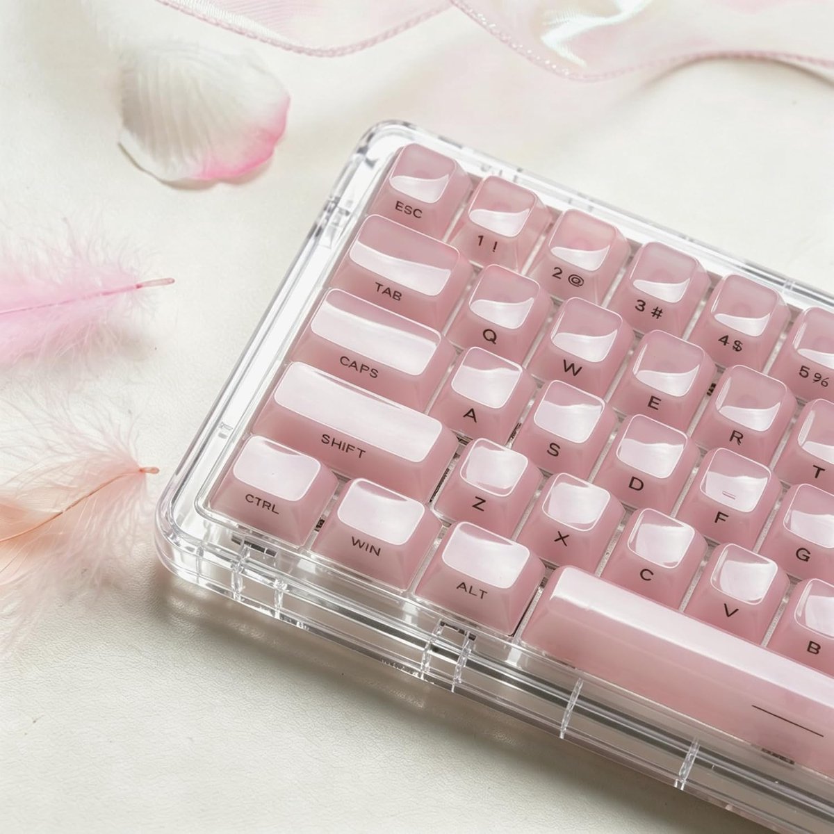 SnelShoppen - Jelly Ceramic Keycaps QWERTY Clear Pink MDA Profiel - Transparante Toetsen voor ANSI US Cherry MX Mechanische Toetsenborden - 60 65 75 1