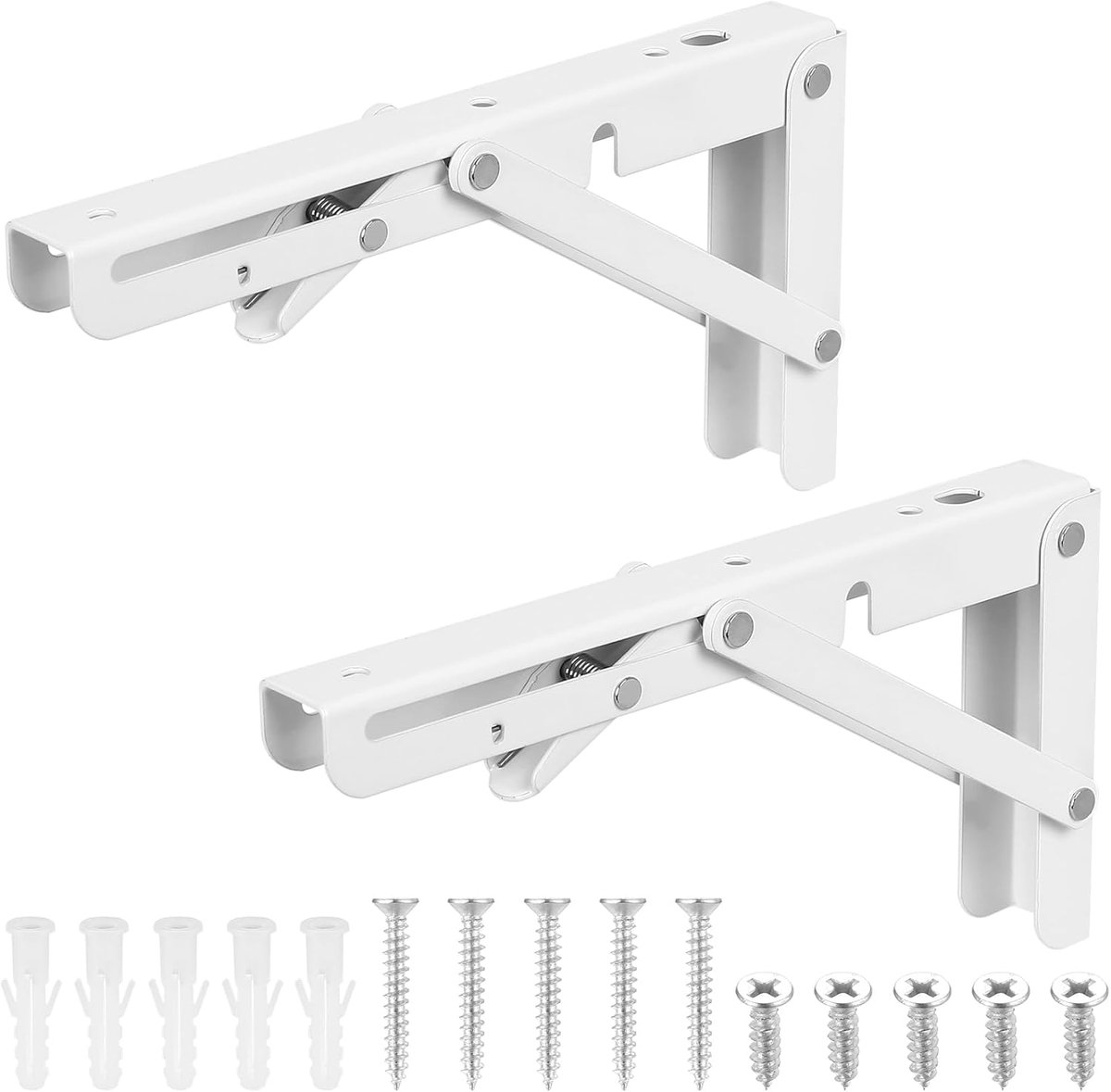 SnelShoppen - Pack van 2 Vouwsteunen 200mm, Stevige Plankdragers, Vouwbare Planken, Wandbevestigingen, Voor Keuken, Kantoor en Meubels - Wit