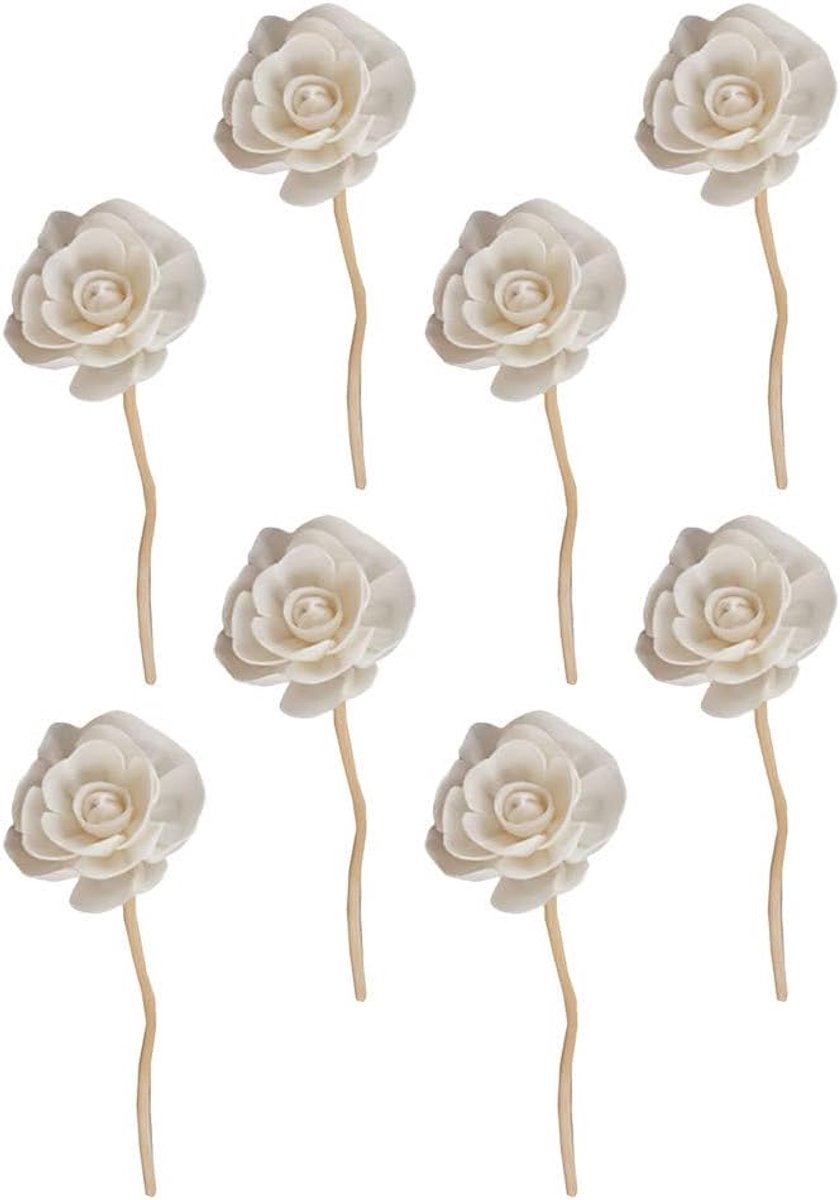 SnelShoppen - Set van 8 Bloemen Geurstokjes met Rozenbloesem, Witte Geur Diffuser, Riet St