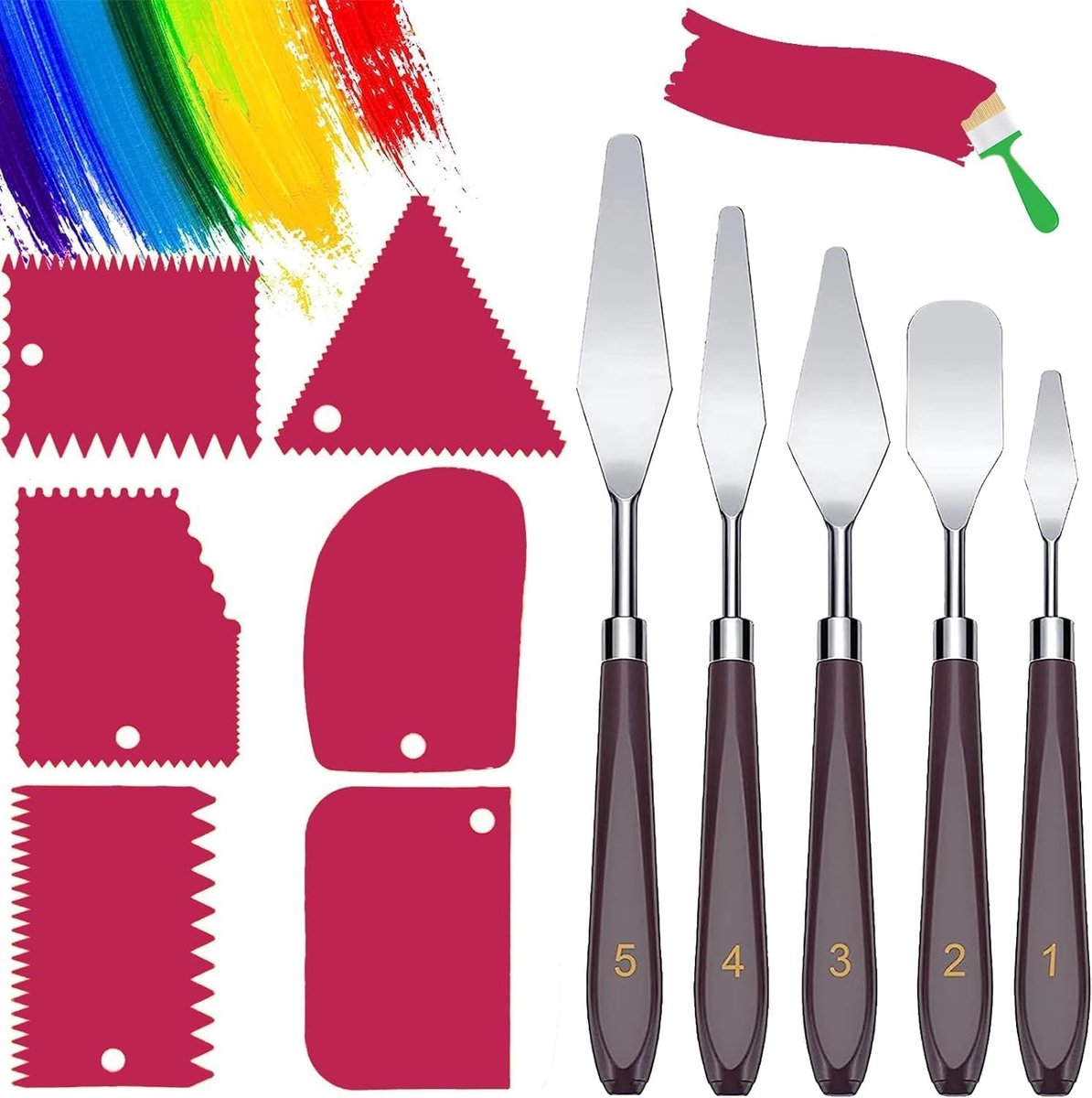 SnelShoppen - Textured Paste Spatula Set 11 Stuks - Acrylverf Paletmessen & Schrapers - Roestvrijstalen Bladen & Kunststof Handvatten - Perfect voor S