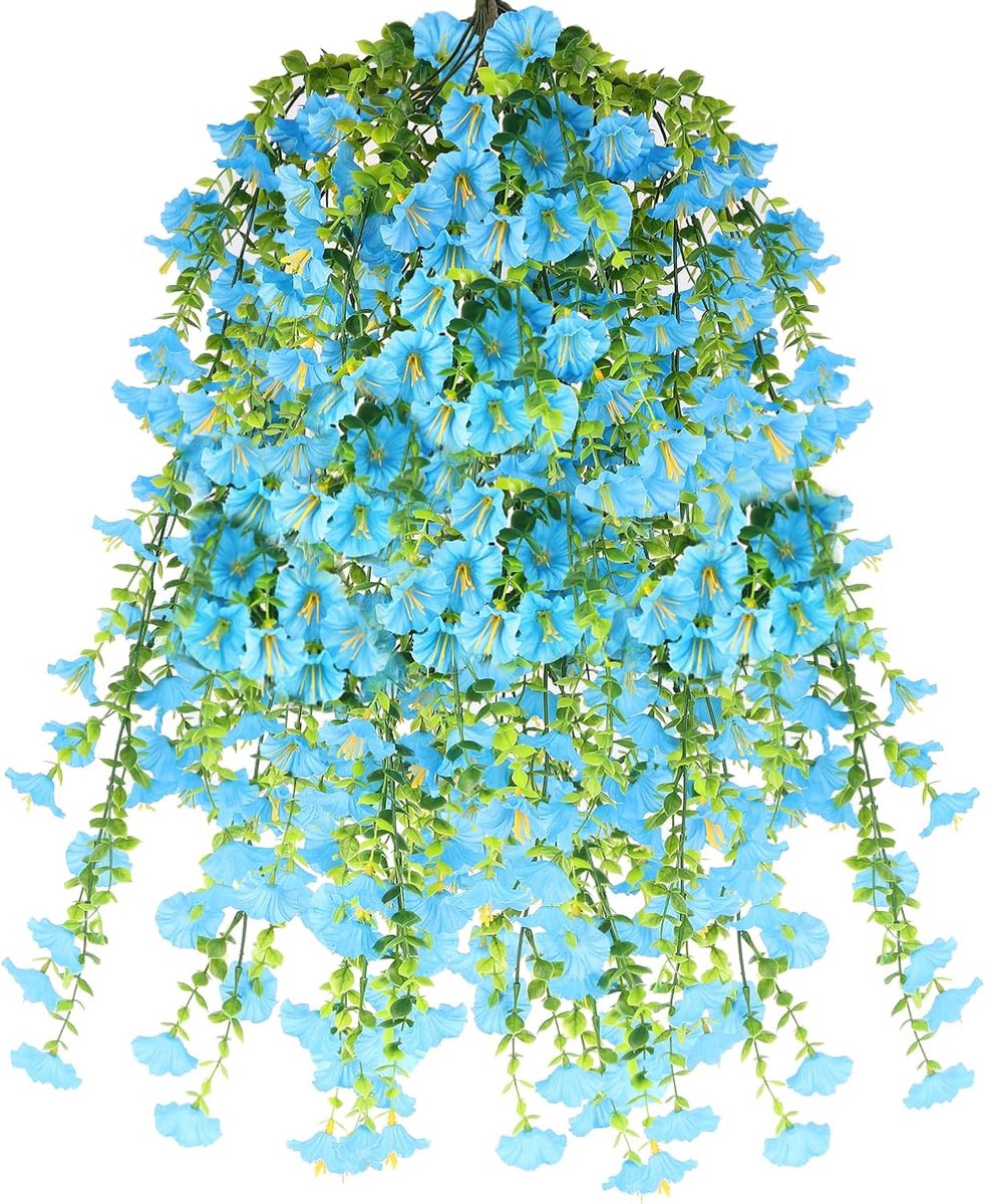 SnelShoppen - Pétunia Set van 4 Kunstplant Hangende Bloemen Blauw 80 cm - Realistische Kunstplanten voor Balkon, Tuin, Buiten Decoratie