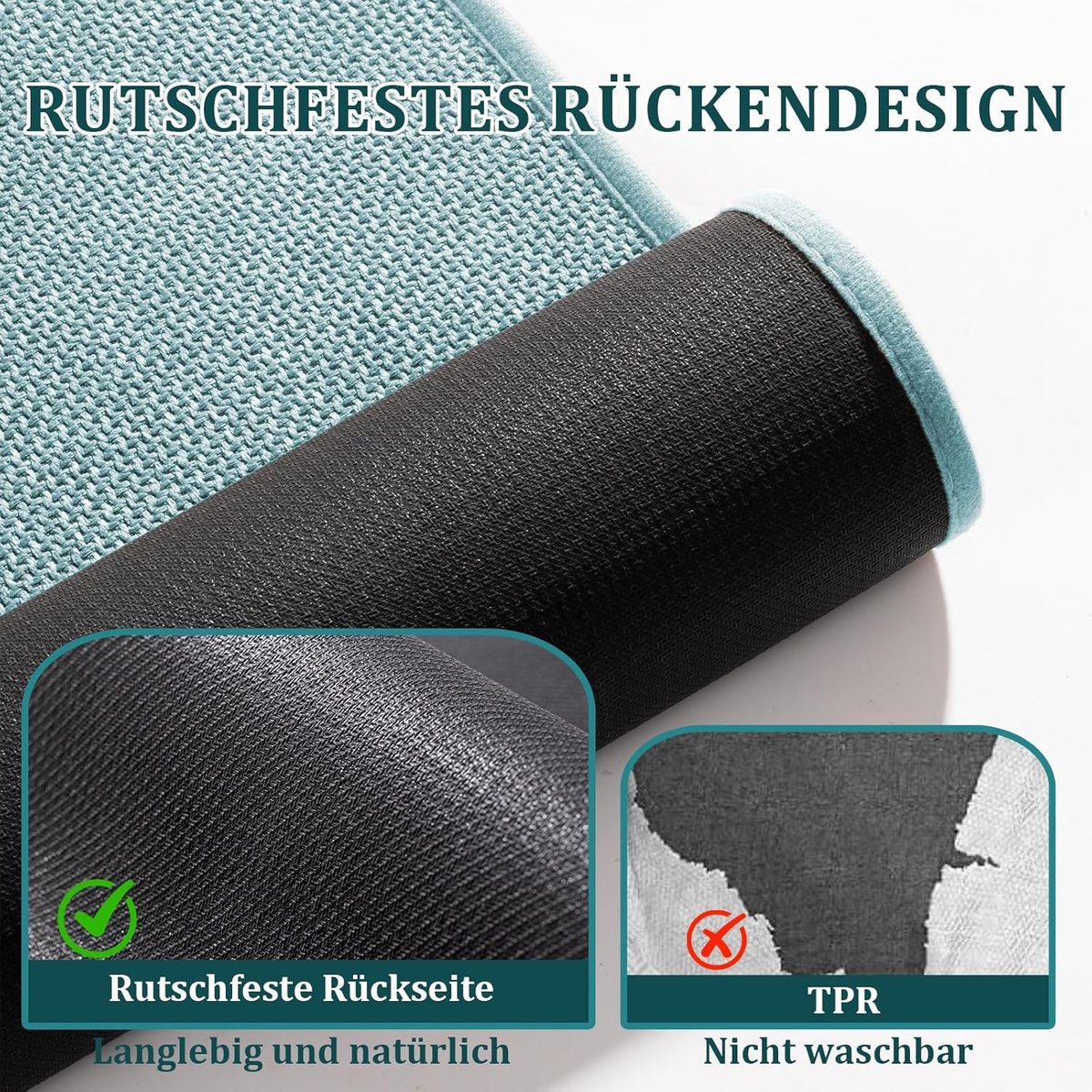 SnelShoppen - Non Slip Badmat 43x61cm Blauw - Wasbare Badkamer Mat met Rubber Achterkant - Antislip Douchemat - Ultradun en Opslagvriendelijk