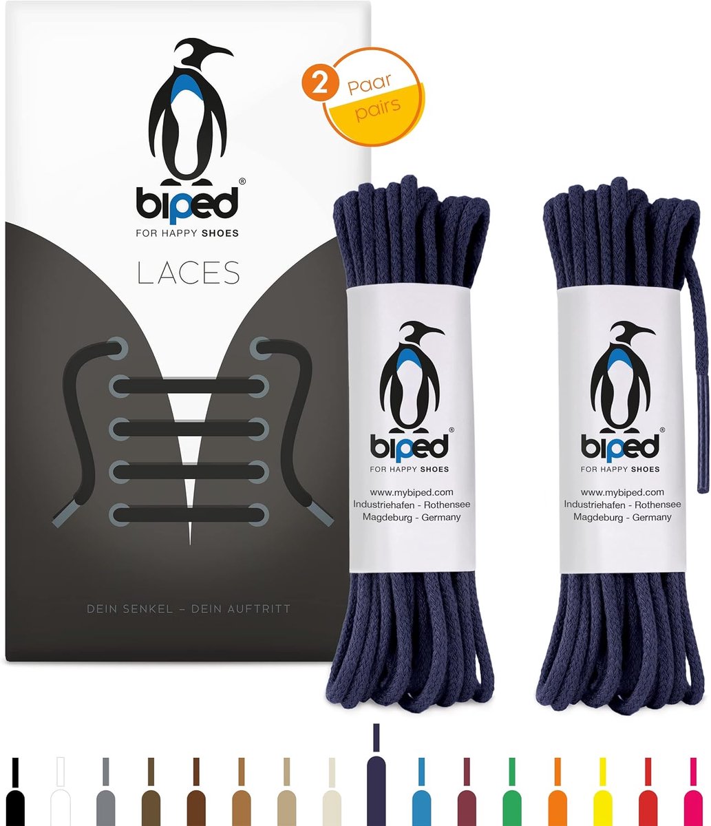 SnelShoppen - 2 Paar Ronde Katoenen Veters Ø 2 mm - Scheurbestendige Kwaliteitsveters voor Leren Schoenen, Boots en Casual Schoenen - Navy Blauw, 90 c