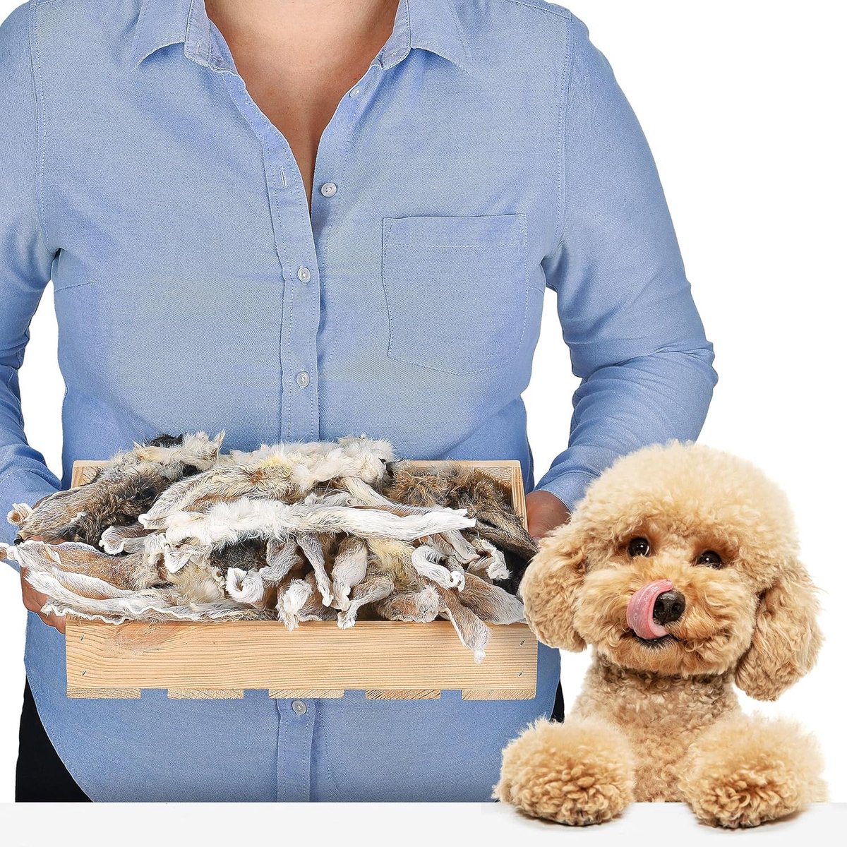 SnelShoppen - Rabbit Ears met Vacht voor Honden & Katten (500g) | Natuurlijke Kauwsnack, 100% Konijn, Geen Additieven, Langdurig Kauwen