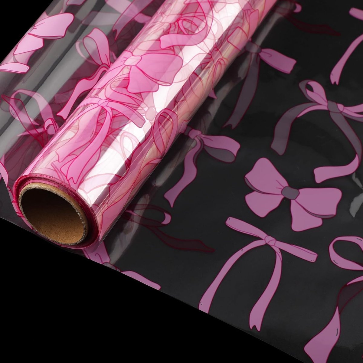 SnelShoppen - Transparante cellofaan wikkelrol 40 cm x 30 m met roze strikpatroon, OPP cadeaupapier voor geschenkmanden, bloemen, babyshower en feestg