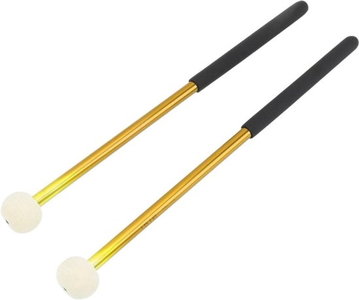 Paukenhamers met Wolvilt Kop en Rubberen Handvat (Set van 2) - Voor Marcherende Trommel en Paukenbekken - Gouden Kleur