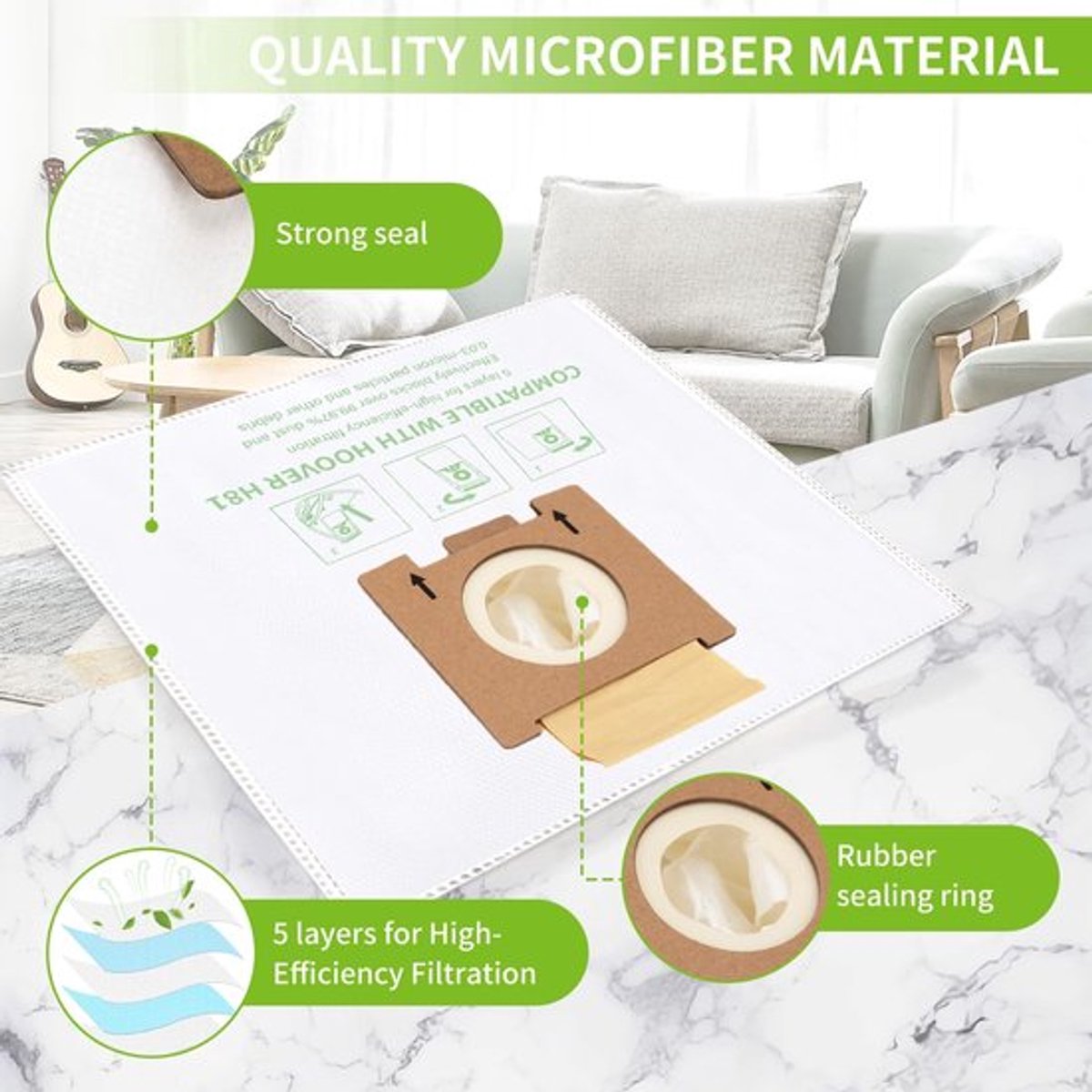 Stofzuigerzakken 10 Stuks - Compatibel met Hoover Telios Extra - 5 Lagen Microvezel - Hoog Filtervermogen 99,99% - Herbruikbaar - Eenvoudig te Vervangen - Stofzuigerzak