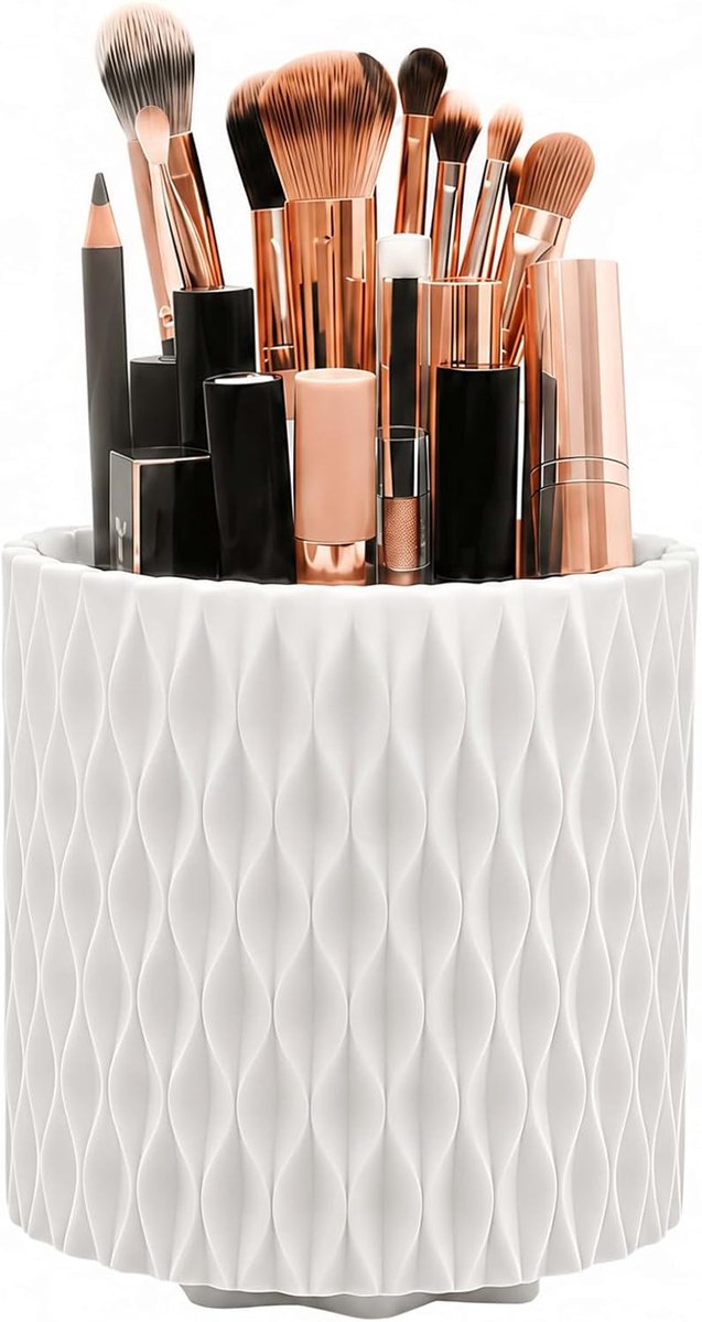 SnelShoppen - 360° Draaibare Make-up Organizer Wit, Cosmetica-organizer met 6 Vakken, Make-upkwastenhouder en Parfum Organizer voor Kaptafel, Badkamer