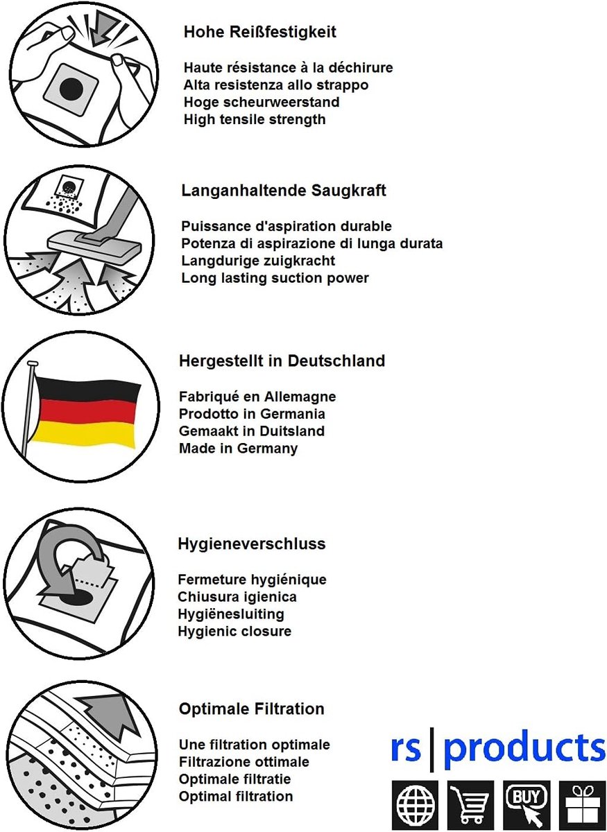 SnelShoppen - 10x Micro Fleece Vacuum Cleaner Bags voor Optimal Filtratie en Langdurig Gebruik - Compatibel met Diverse Modellen - Hygienische Sluitin