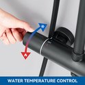 Handpast de water temperatuur aan op de zwarte thermostaatkraan, met indicatie 38°C.
