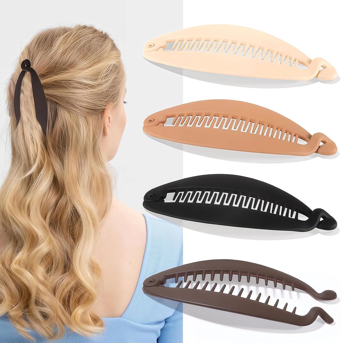 SnelShoppen - 4x Vintage Banana Clips Hair, Flexibele Haarclips voor Dun & Dik Haar, Verstelbare Haarspelden, Perfect voor Feest en Dagelijks Gebruik