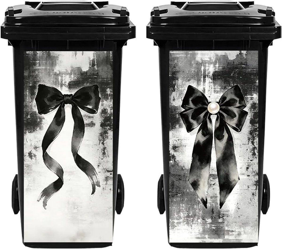 SnelShoppen - 2 stuks vuilnisbakstickers zwarte strik groot 82x38 cm waterdichte PVC folie decoratie voor tuin en outdoor vuilnisemmer