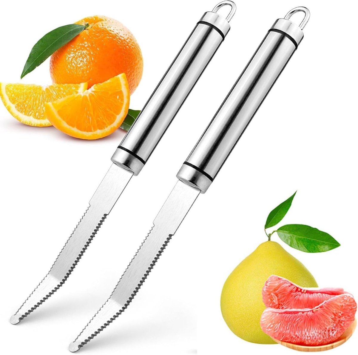 SnelShoppen - 2 Stuks Grapefruit Messen - Professionele RVS Grapefruit Messen met Dubbele Serrated Edge en Gebogen Punt - Ideaal voor Grapefruit en Si