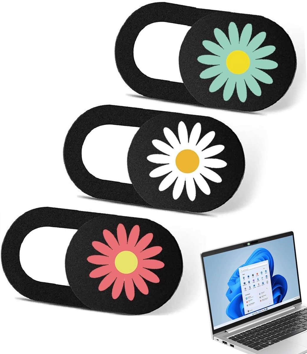 SnelShoppen - 3 Stuks Webcam Afdekking met Madeliefjesdesign - Inkijkbescherming voor Laptop, Mobiele Telefoon en Tablet - Ultradun en Robuust - Priva