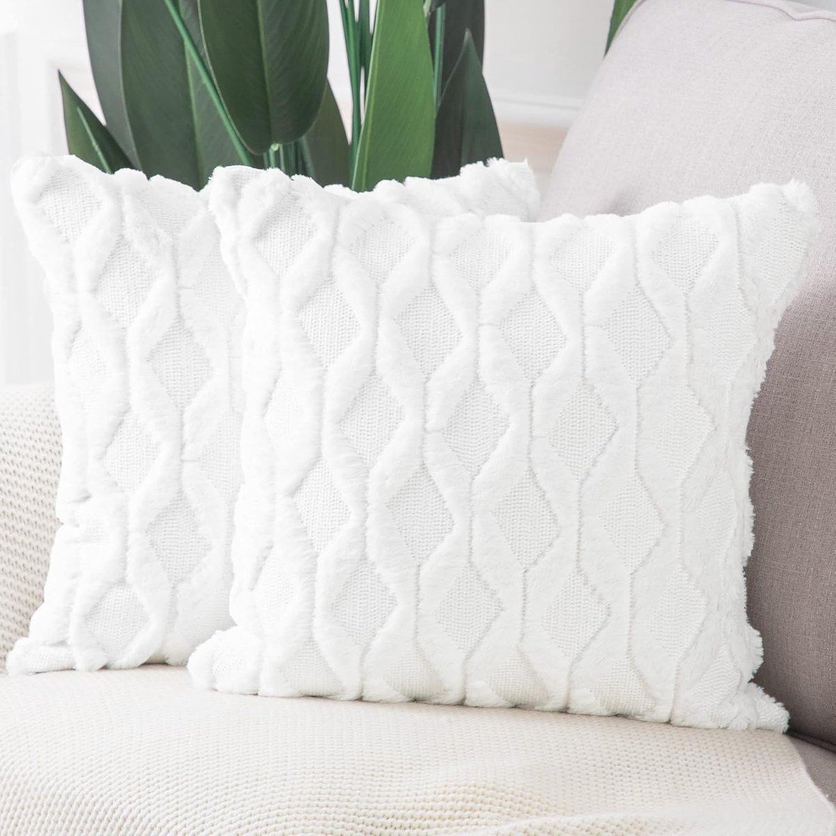 SnelShoppen - Set van 2 Luxe Kussenhoezen 40x40cm - Zachte Pluche Kussenhoezen van Korte Wolvelours voor Sofa en Slaapkamer - Pure Witte Decoratie