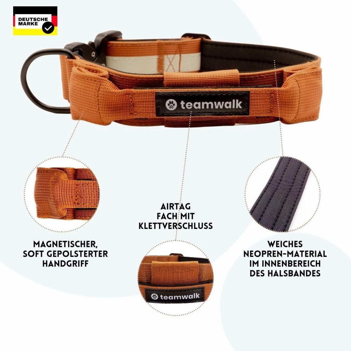 SnelShoppen - Premium hondenhalsband met magnetische handgreep, lichtstrips, AirTag tas, individueel verstelbaar, zachte padding, robuuste gesp, nu no
