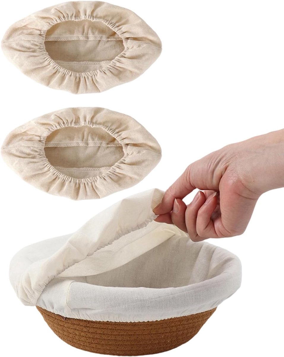 SnelShoppen - 2 Stuks Ovale Bakkersdoek met Elastische Rand voor Gistmanden - Ideaal voor Brood Bakken - Linnen Deegdoek voor Gelijkmatige Korst en St