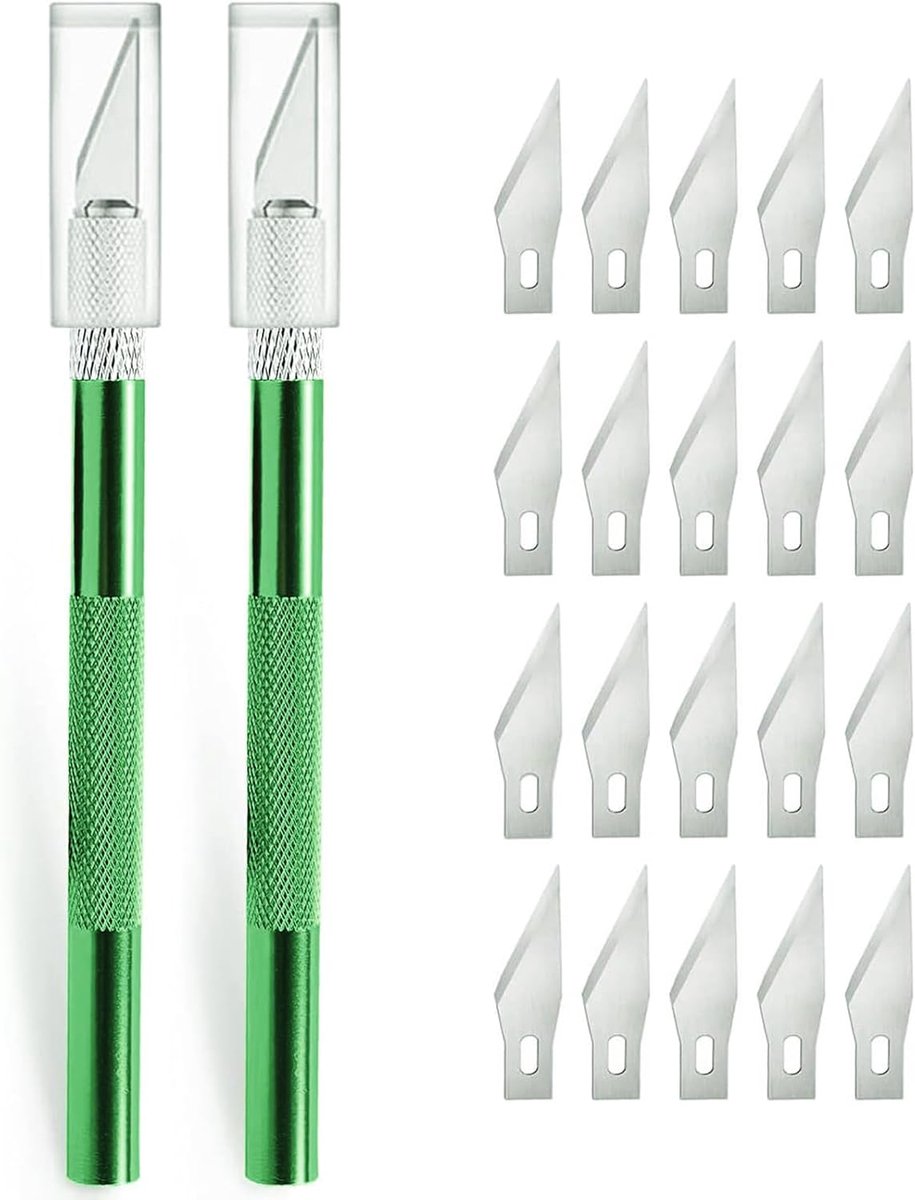 SnelShoppen - 2pcs Precisie Cutter Set voor DIY Kunstwerken, Scalpel met 20 Vervangbladen, Lichtgewicht Craft en Carving Knife in Groen voor Sculptuur