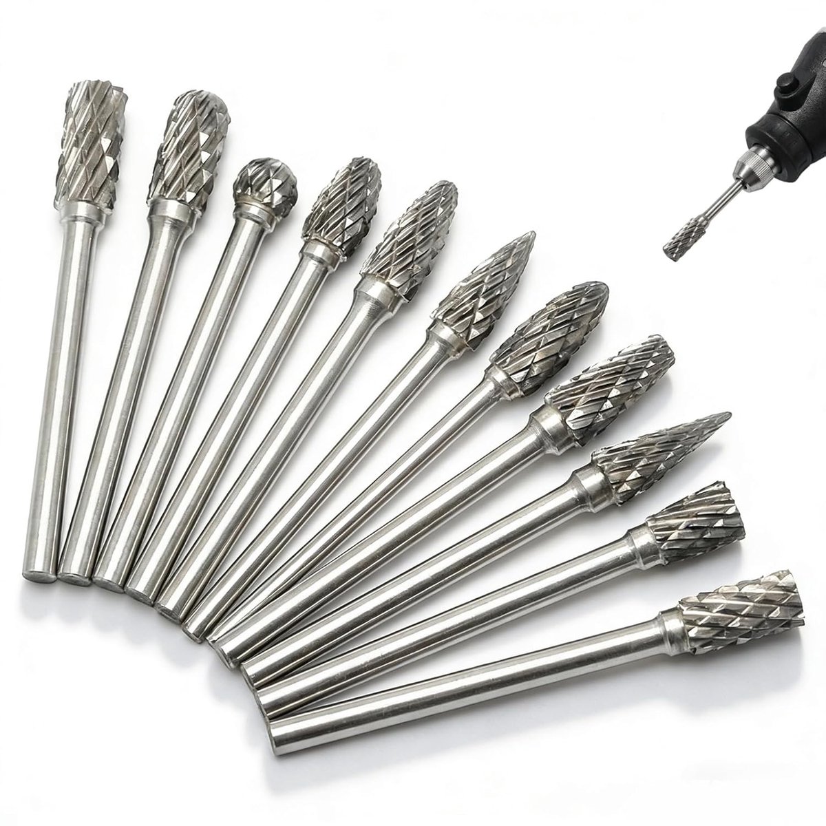 SnelShoppen - Freesset metaal en hout 6 mm, 10 stuks 1/8 inch bits, accessoires voor multifunctioneel roterend gereedschap, bovenfrees, graveren, bore
