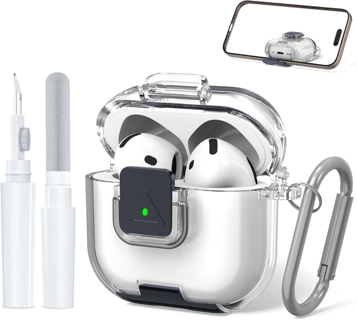 SnelShoppen - TPU beschermcase voor AirPods 4, flexibel en schokbestendig, transparant, met sleutelhanger en reinigingspen, compact en lichtgewicht vo