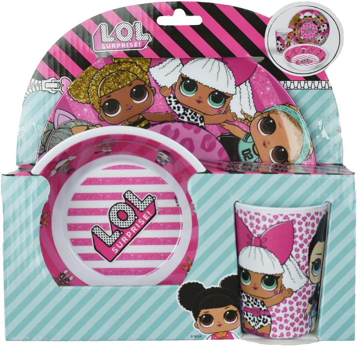 SnelShoppen - 3-delige Ontbijtset melamine met trendy motief voor kinderen, inclusief bord, kom en beker, BPA en ftalaatvrij, vaatwasserbestendig, kle