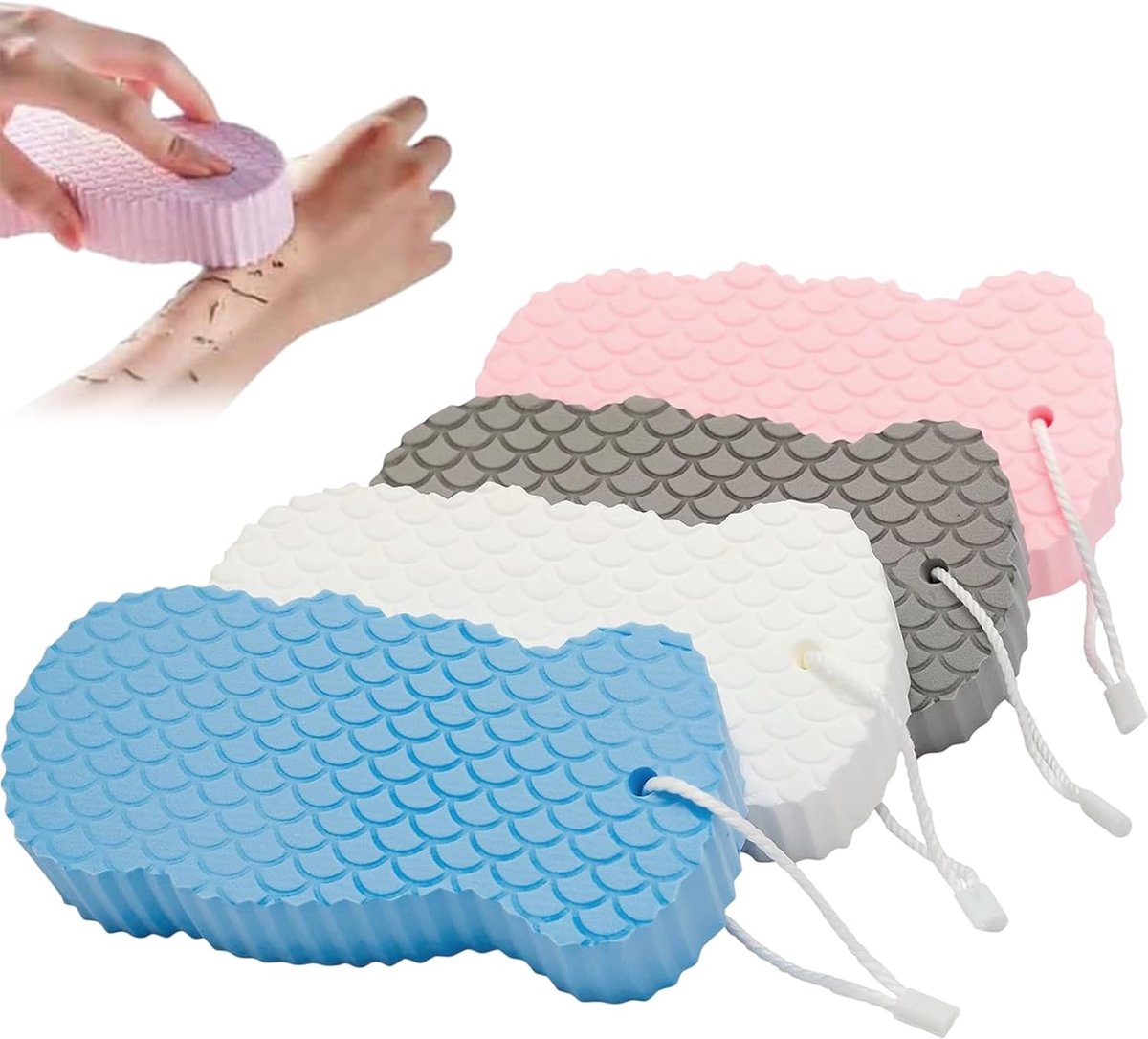SnelShoppen - Peelingschwämme 4-pack - Bad- en Douche Spons, Peeling Spons voor Volwassenen en Kinderen, Zachte Huidverzorging, Ideaal voor Bad en Dou