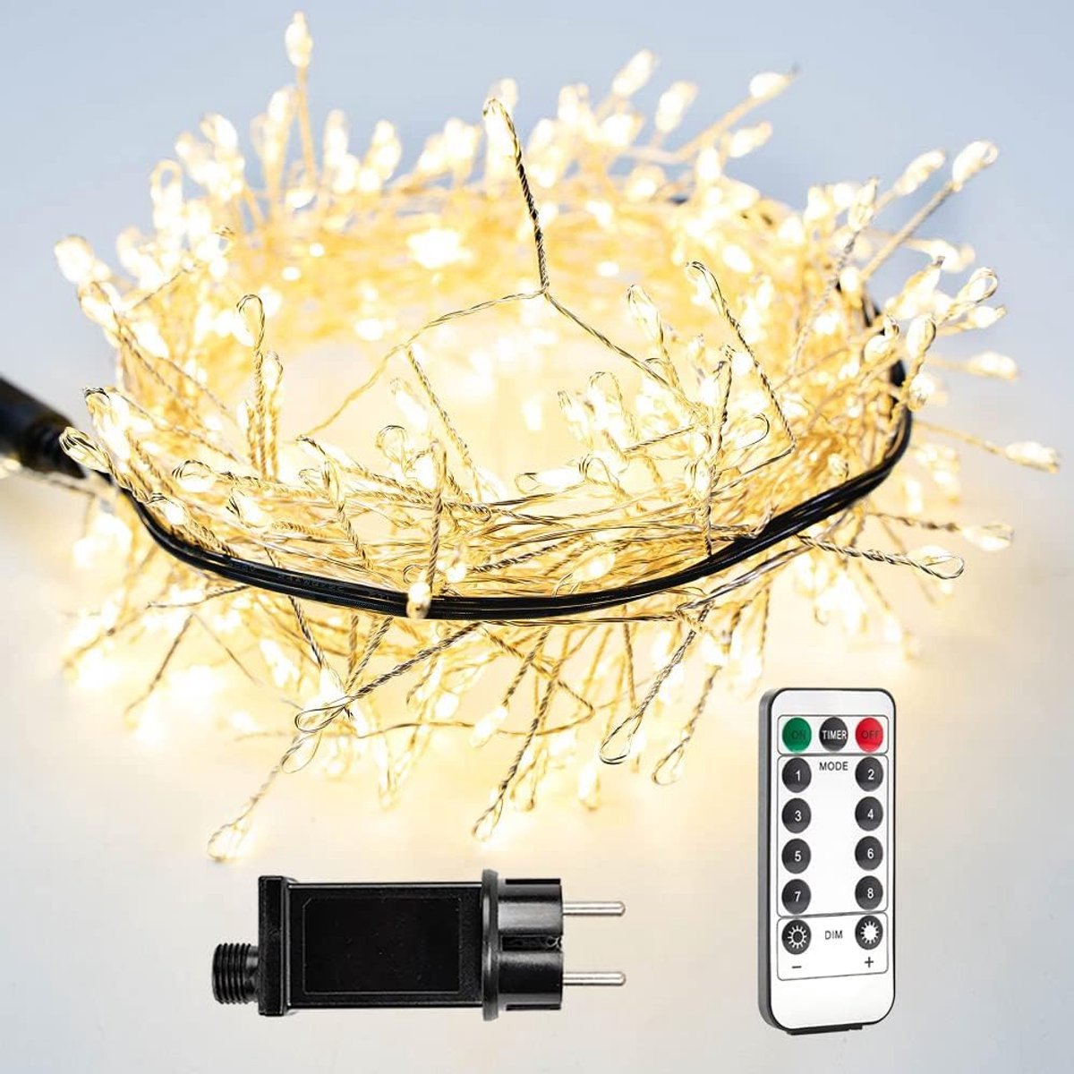 SnelShoppen - 300 LED Fireworks Fairy Lights Warm White - Flexibele Silver Wire Lichtketting met Afstandsbediening - Waterdicht voor Binnen - Ideaal v