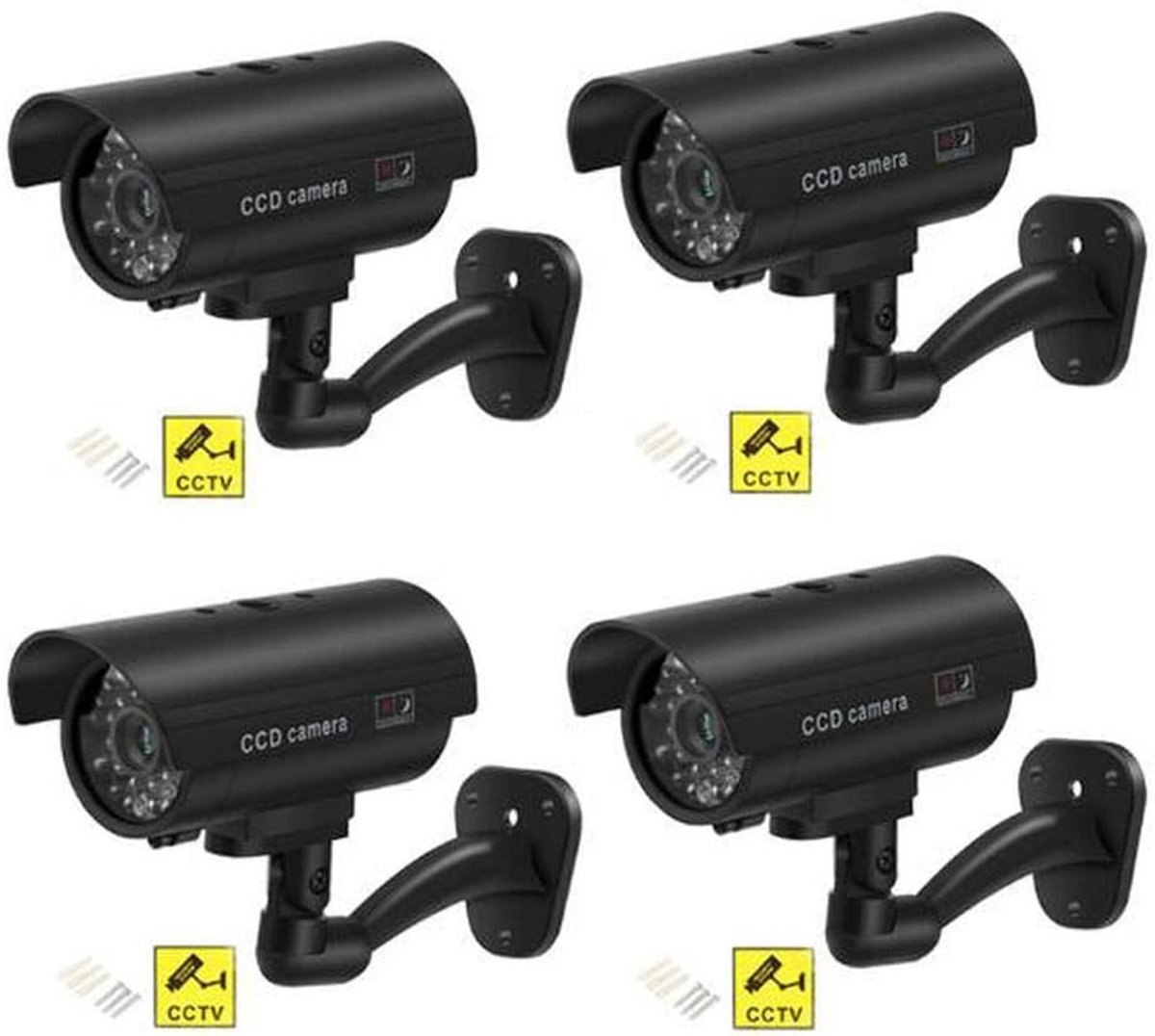 SnelShoppen - Dummy CCTV Camera Set van 4 Stuks - Realistische Beveiligingscamera's voor Binnen en Buiten met Flitslicht - Makkelijk te Installeren, 3