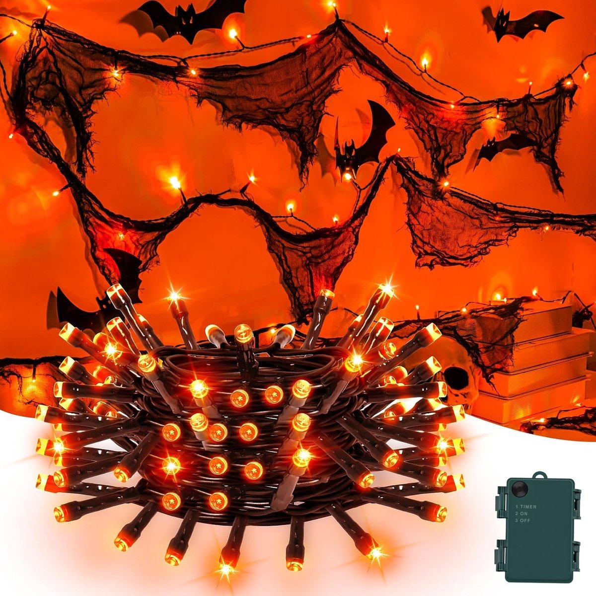 SnelShoppen - 3 m Lange Oranje Fairy Lights met Zwarte Stof, 30 Stuks, Timer en 8 Modi, Waterdicht voor Halloween, Feestdecoratie, Tuin en Binnengebru
