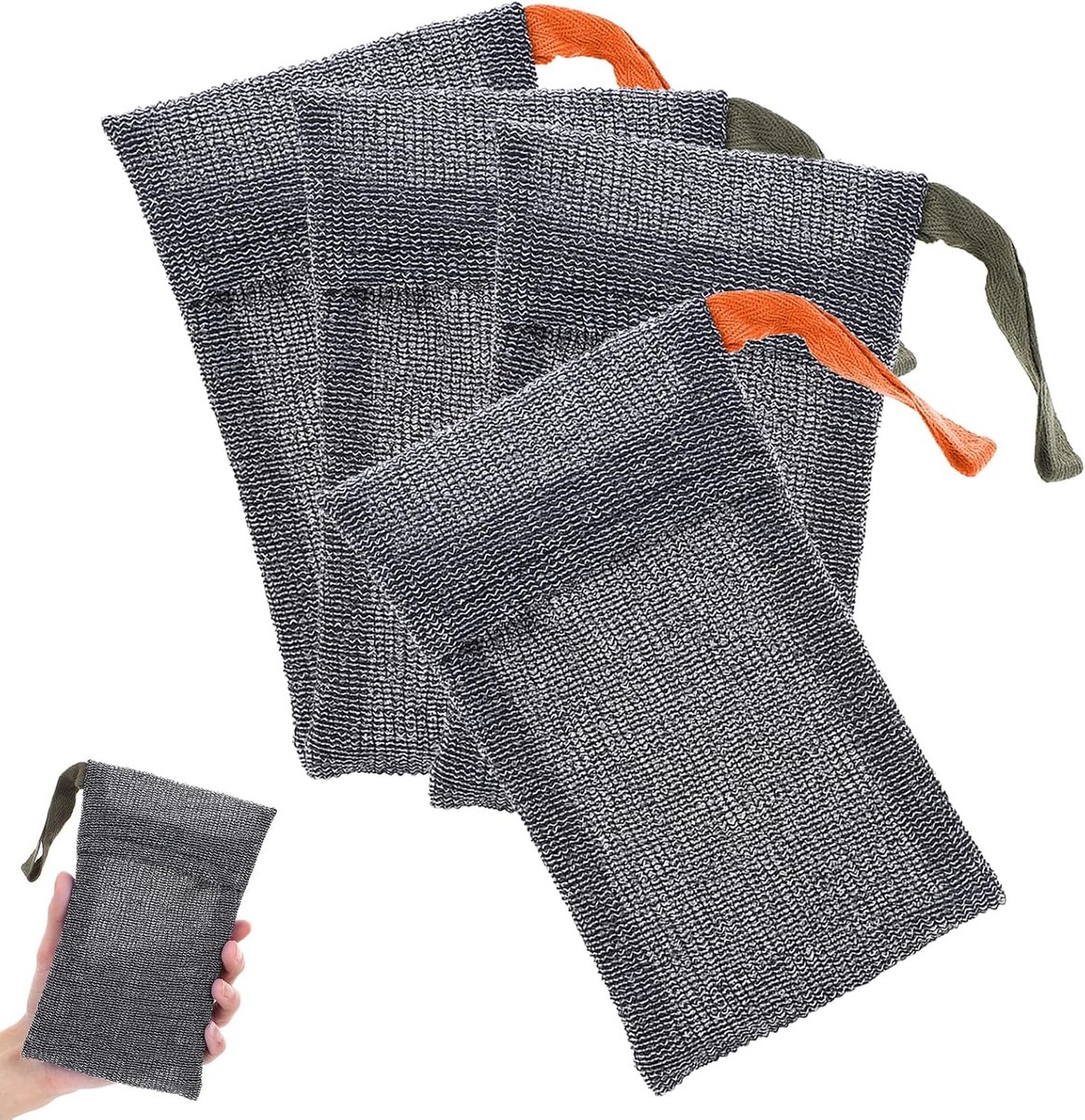 SnelShoppen - Pack van 4 Zeepzakjes voor Vaste Zeep en Shampoos, Dubbel Laags Zeepbeschermer met Peeling Spons, Perfect voor Douche, Bad en Lichaam Pe