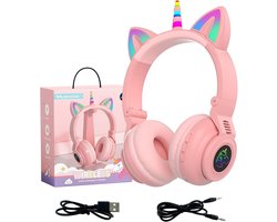 SnelShoppen - Unicorn Bluetooth Hoofdtelefoon, Draadloze Over-Ear Headset met LED Verlichting, Stereo Geluid, Microfoon - Roze voor Kinderen en Feeste