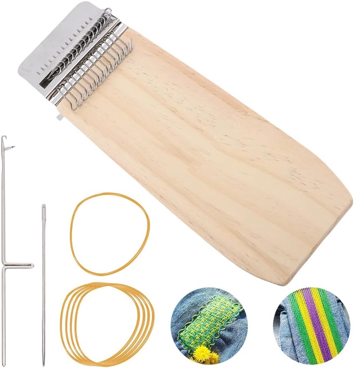 SnelShoppen - Mini Handige Breimachine, Kleine Weeftool voor Sokken, Jeans en Kleding Reparatie, Gemaakt van RVS en Hout, 14 Haken, Ideaal voor Thuisg