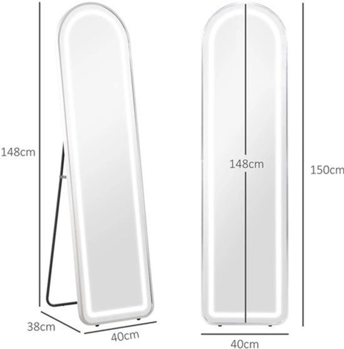 Staande Spiegel – Volledige Spiegel – Led Spiegel – Muurspiegel – 40x150 cm – Drie Lichtkl