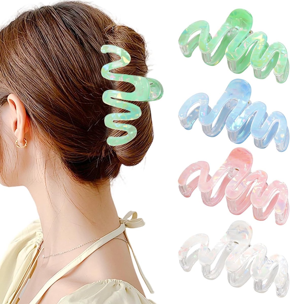 SnelShoppen - Pack van 4 Wavy Haarclips - Grote 4.2 Inch Golfvormige Klemmen - Anti-slip Haarklemmen voor Dames en Meisjes - Geschikt voor Dik, Dun en
