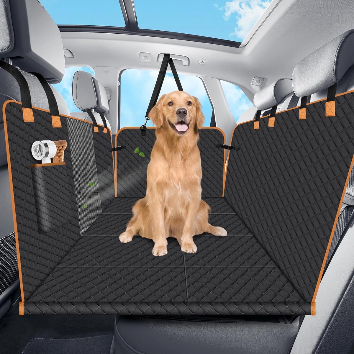 SnelShoppen - Hondendeken voor de achterbank, waterdichte autodeken met harde onderkant, 4 stabiele platen, maat L, zwart, ideaal voor honden in auto,